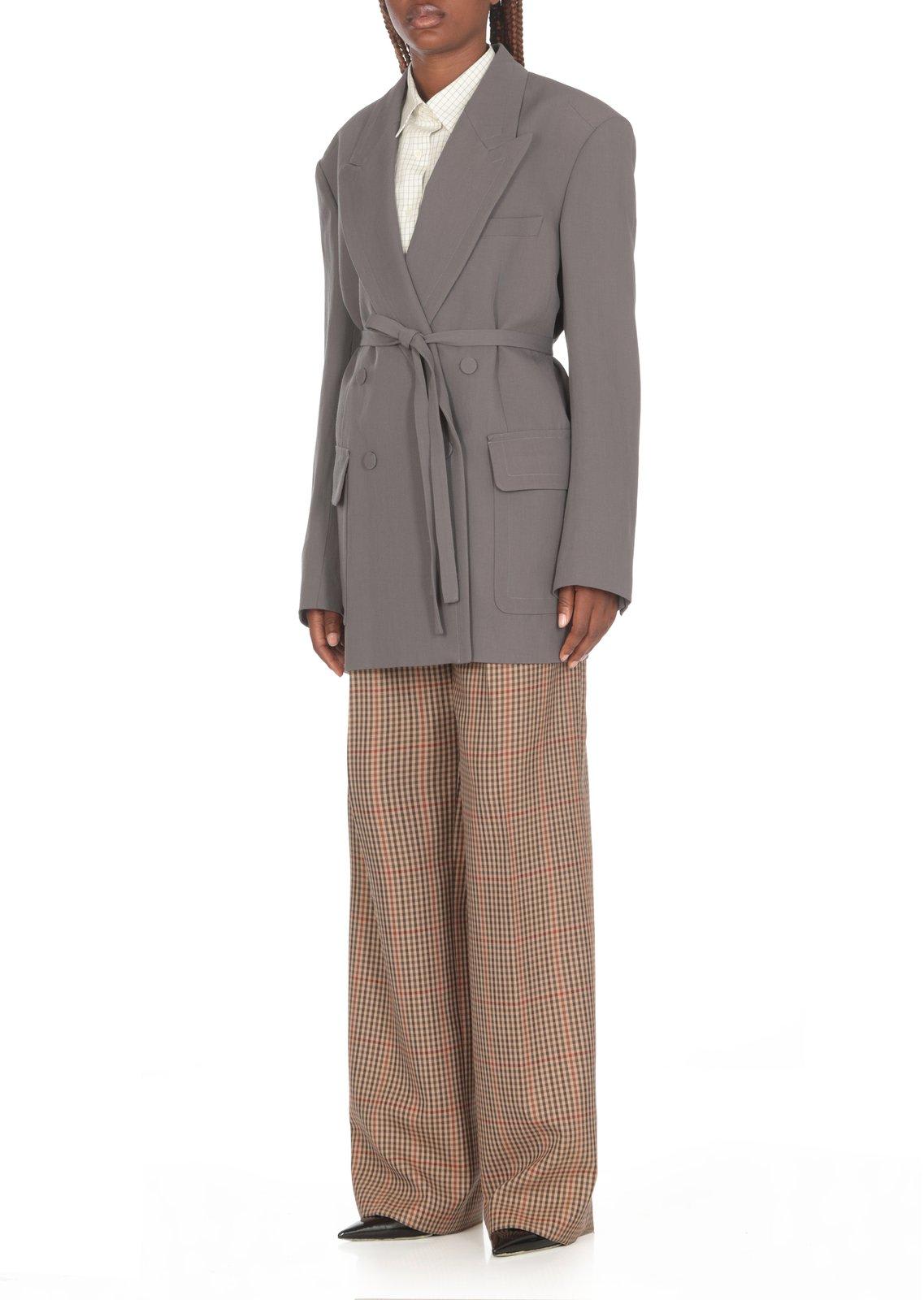 Shop Dries Van Noten Double-breasted Belted Blazer In Grey