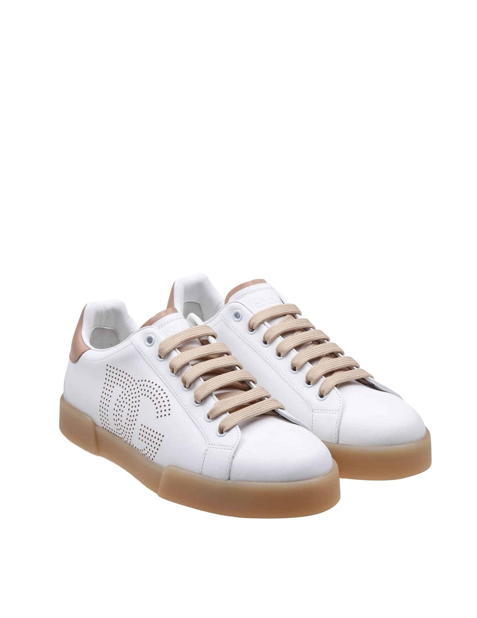 Shop Dolce & Gabbana Portofino Light Sneakers In White And Beige Leather