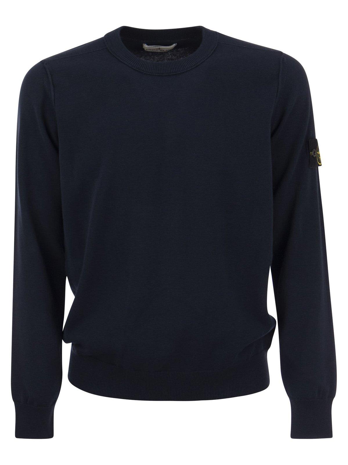 Stone Island Ribbed Crewneck Sweater With Hood And Pockets In A0020 Blue