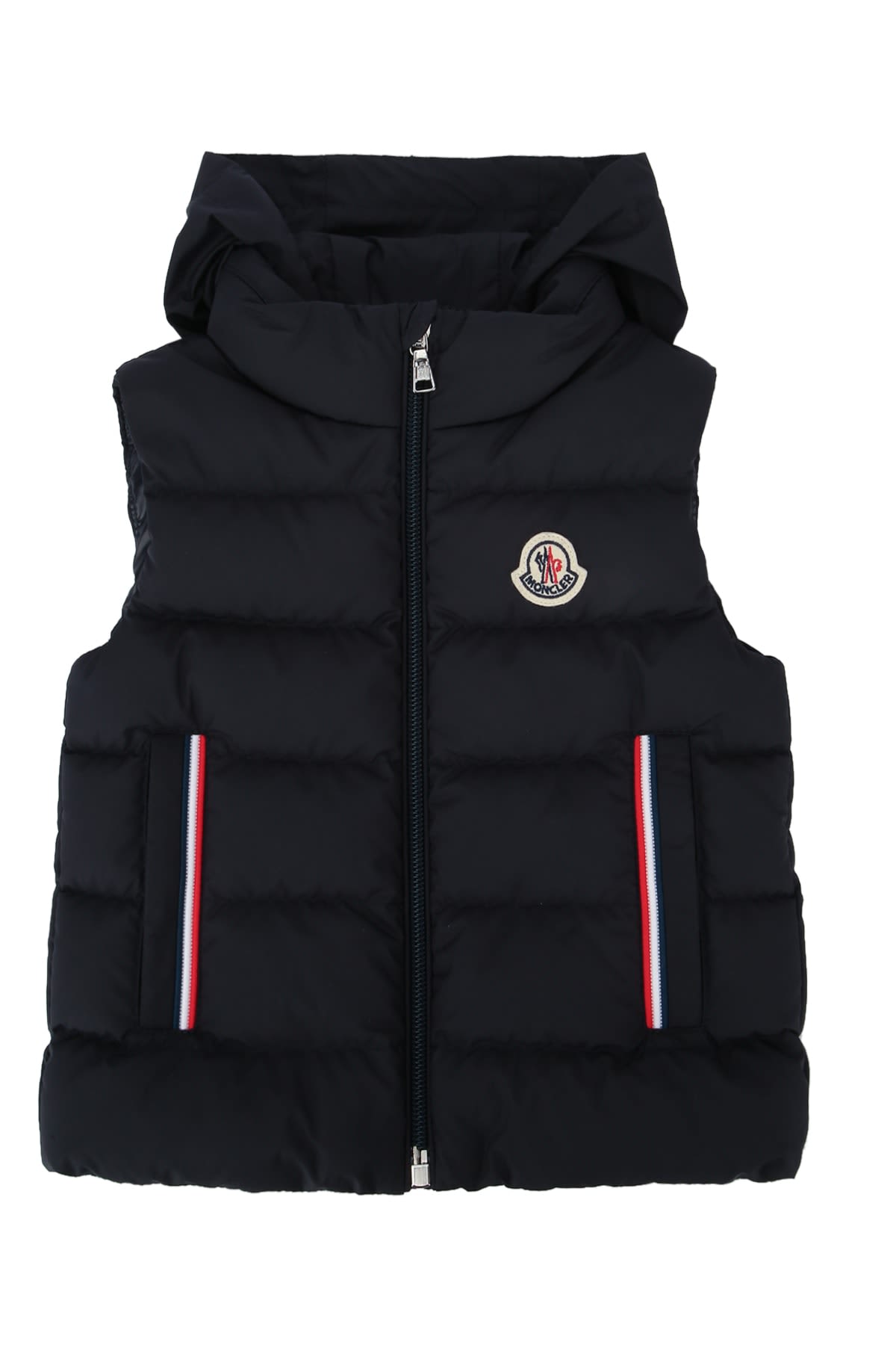 Moncler Blue Buang Vest For Baby Boy With Logo In Gray
