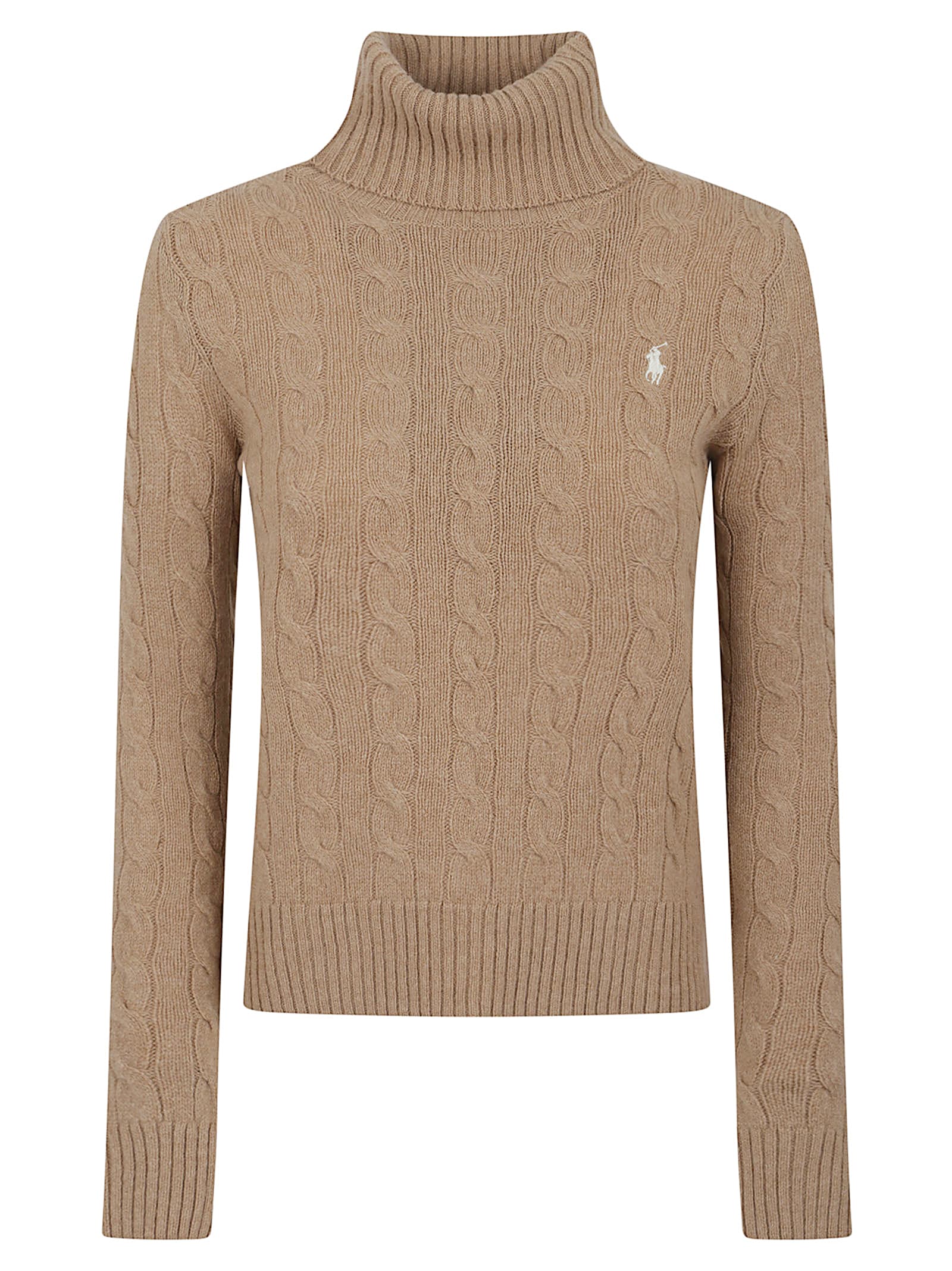 Polo Ralph Lauren Wool And Cashmere Cable-knit Turtleneck In Brown