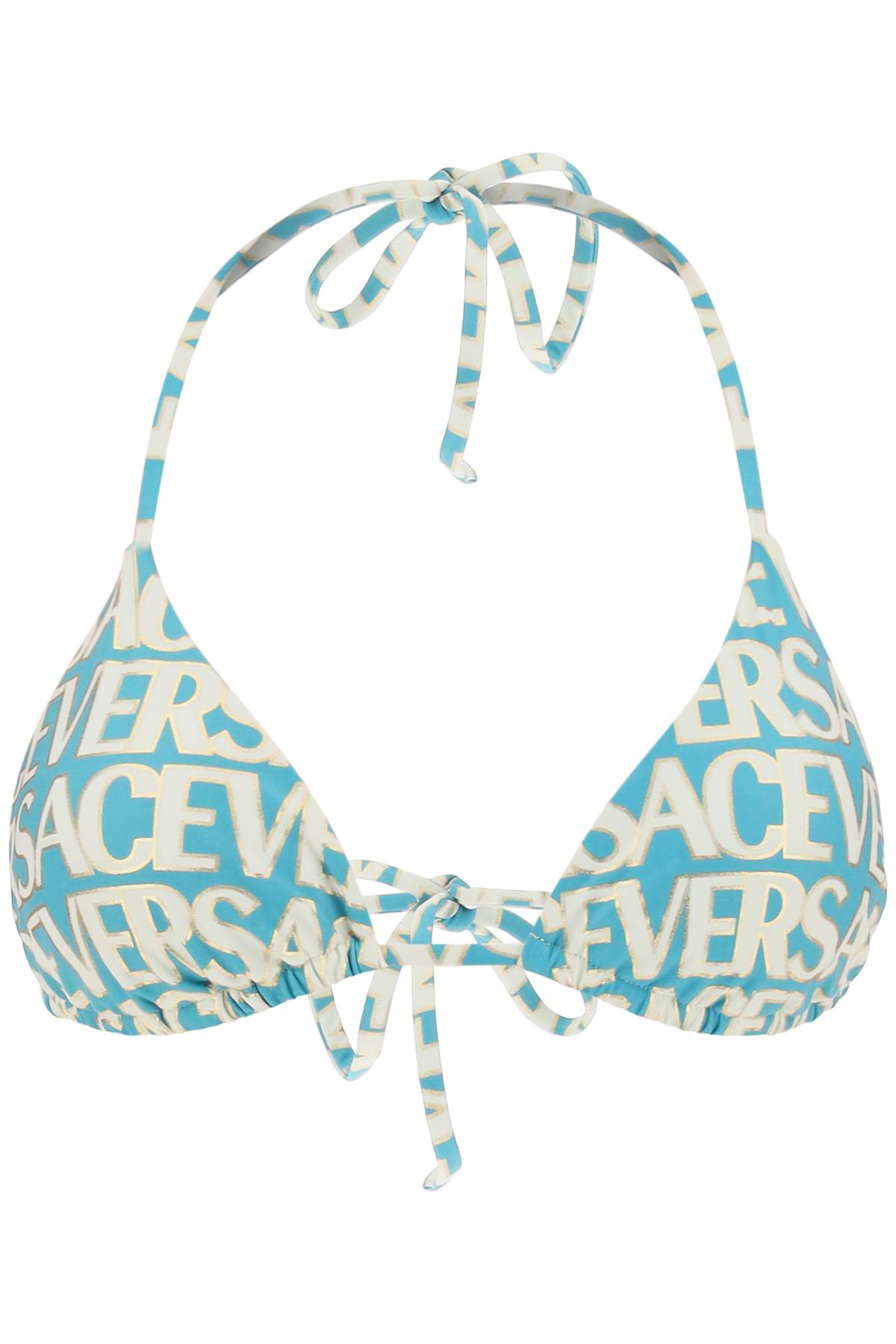 Shop Versace Allover Bikini Top In Turquoise Avory (light Blue)