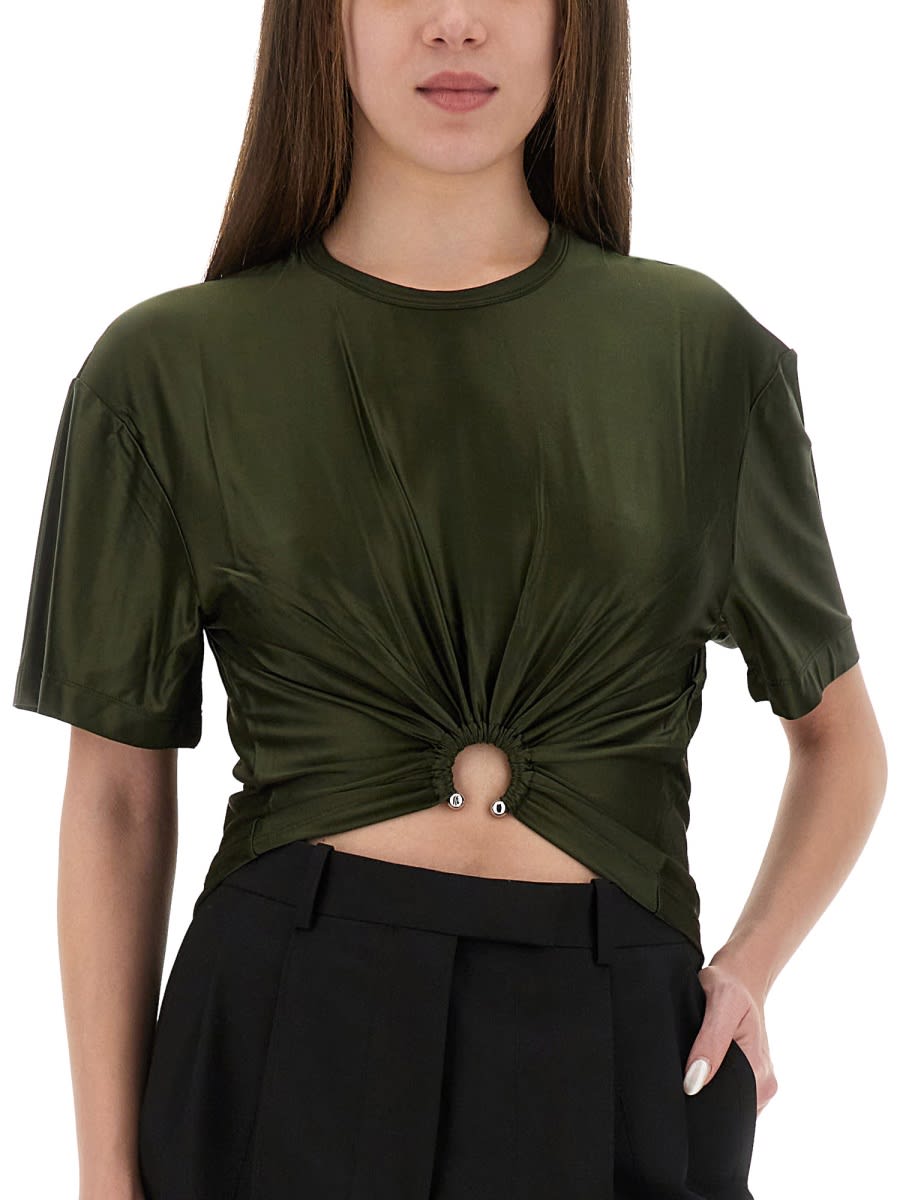 Rabanne Cut-out Knot Detail Round Neck Top In Green