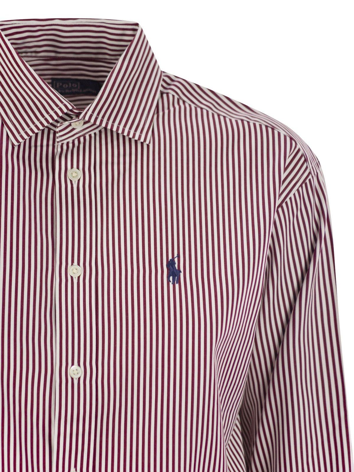 Shop Polo Ralph Lauren Relaxed Fit Pinstriped Shirt In Bianco/bordeaux