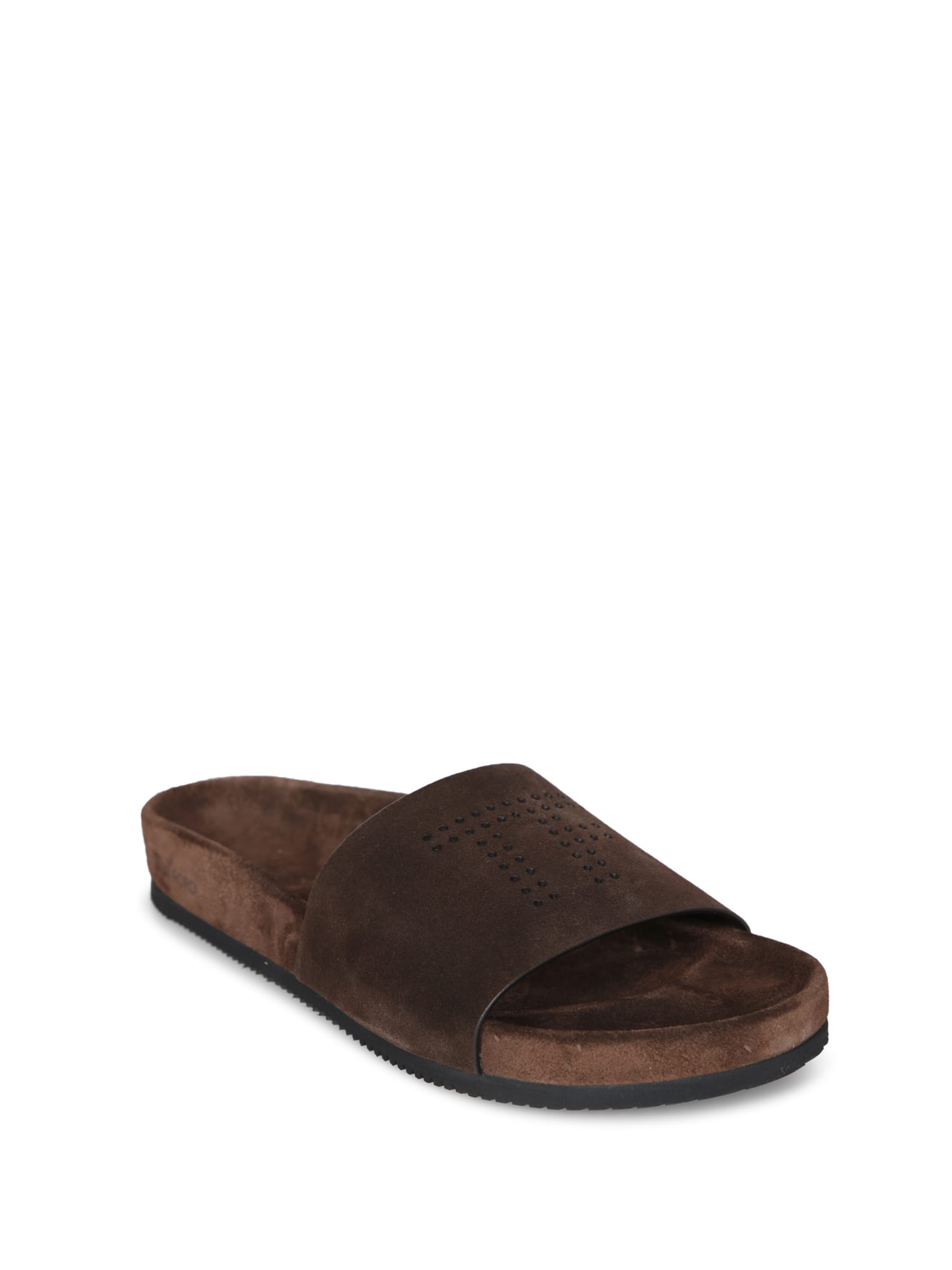 Tom Ford Brown Slides With Suede Texture And Sturdy Sole In Brown