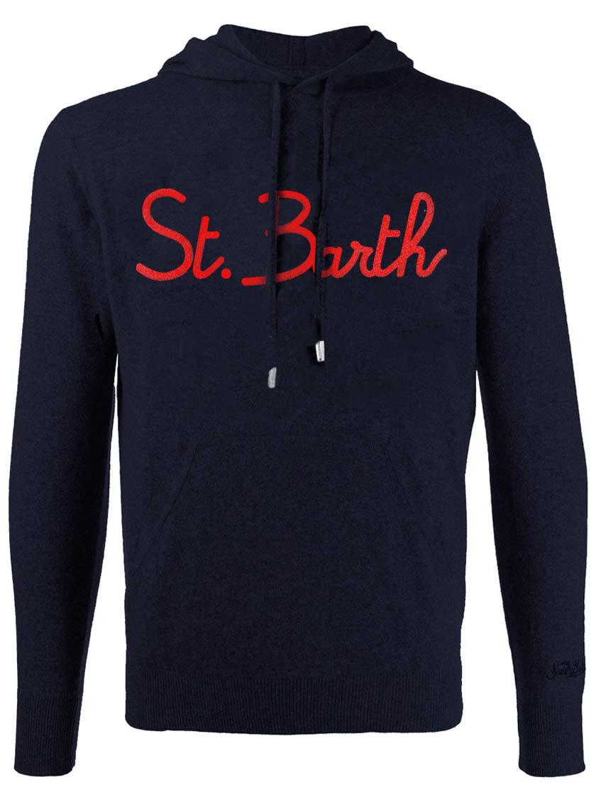 MC2 Saint Barth Blue Navy Wool Sweatshirt With Hood