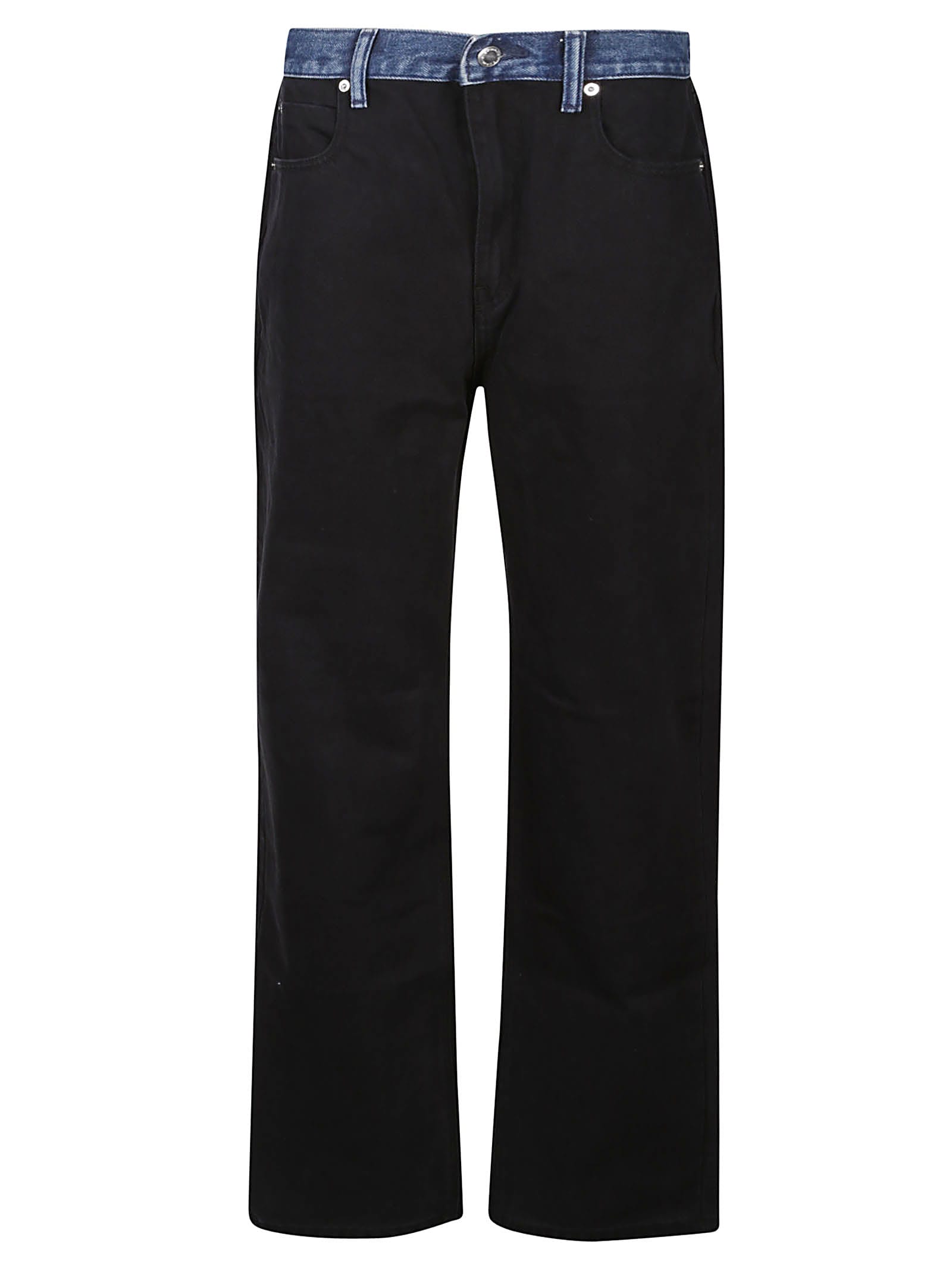 ALEXANDER WANG CONTRAST WAISTBAND MID RISE RELAXED STRAIGHT JEANS
