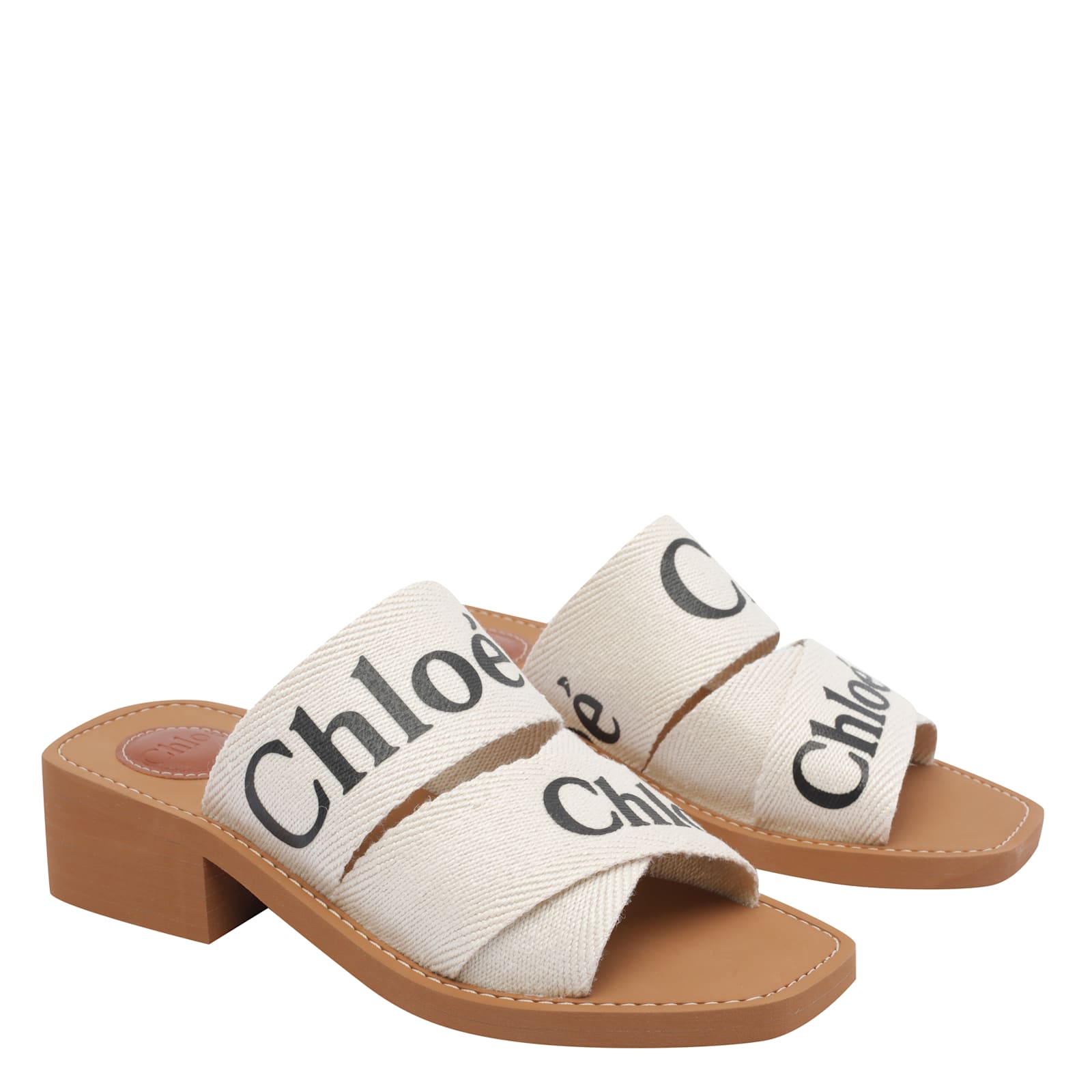 Chloé Block Heel Open Toe Square Sandals In White