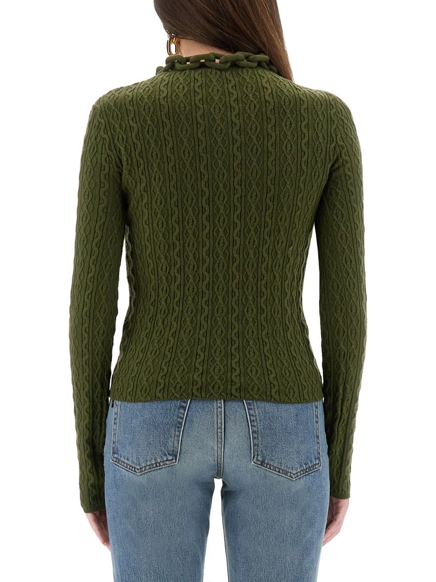 Rabanne Textured Knit Sweater With Braided Detail In Green