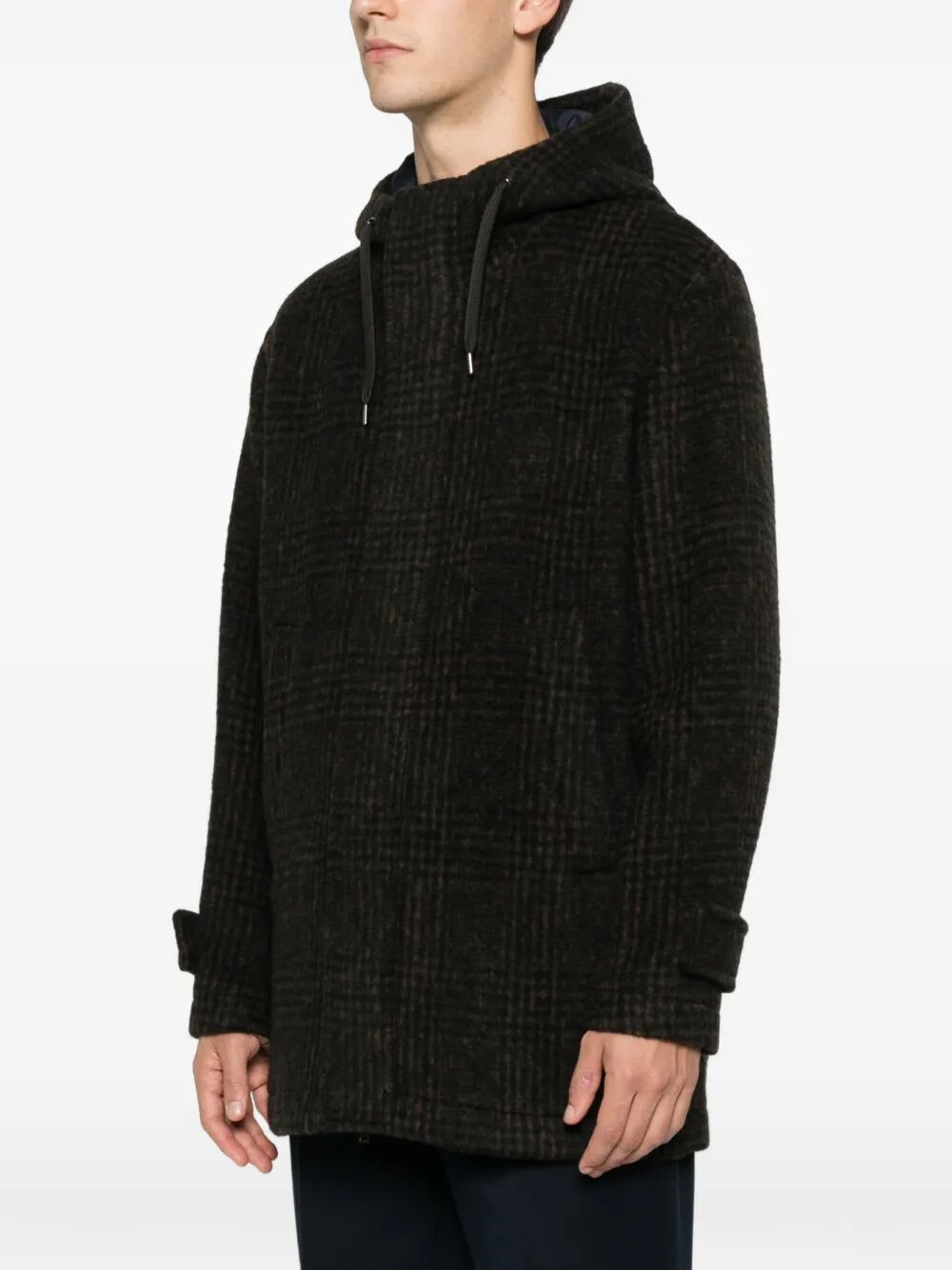 Herno Hooded-check Coat In Black