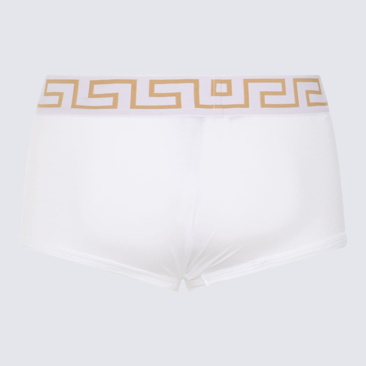 Shop Versace White Cotton Blend Boxer In White- Greek Gold
