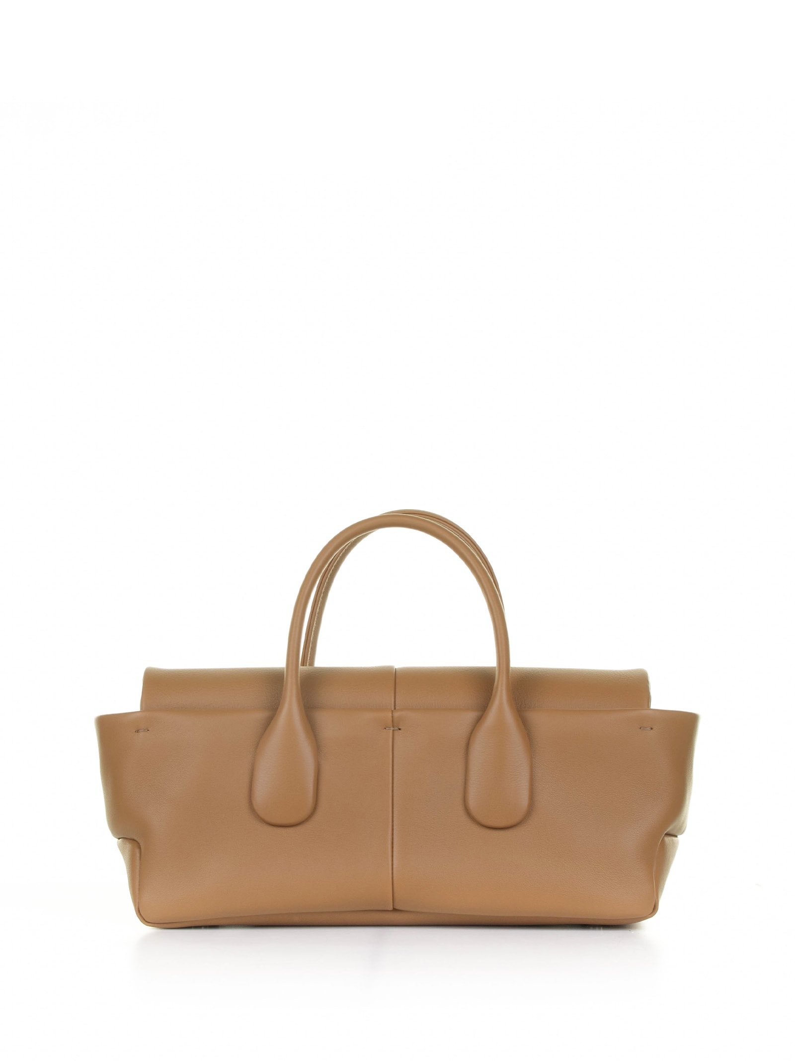 Shop Tod's Small Reverse Flap Double Handle Bag In Leather In Cuoio