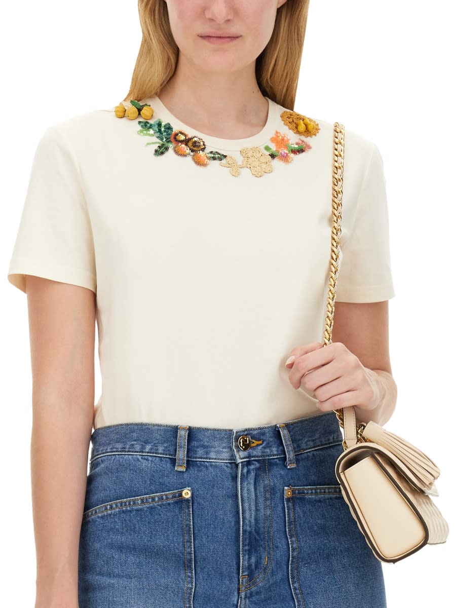 Shop Tory Burch Cotton T-shirt In Ivory