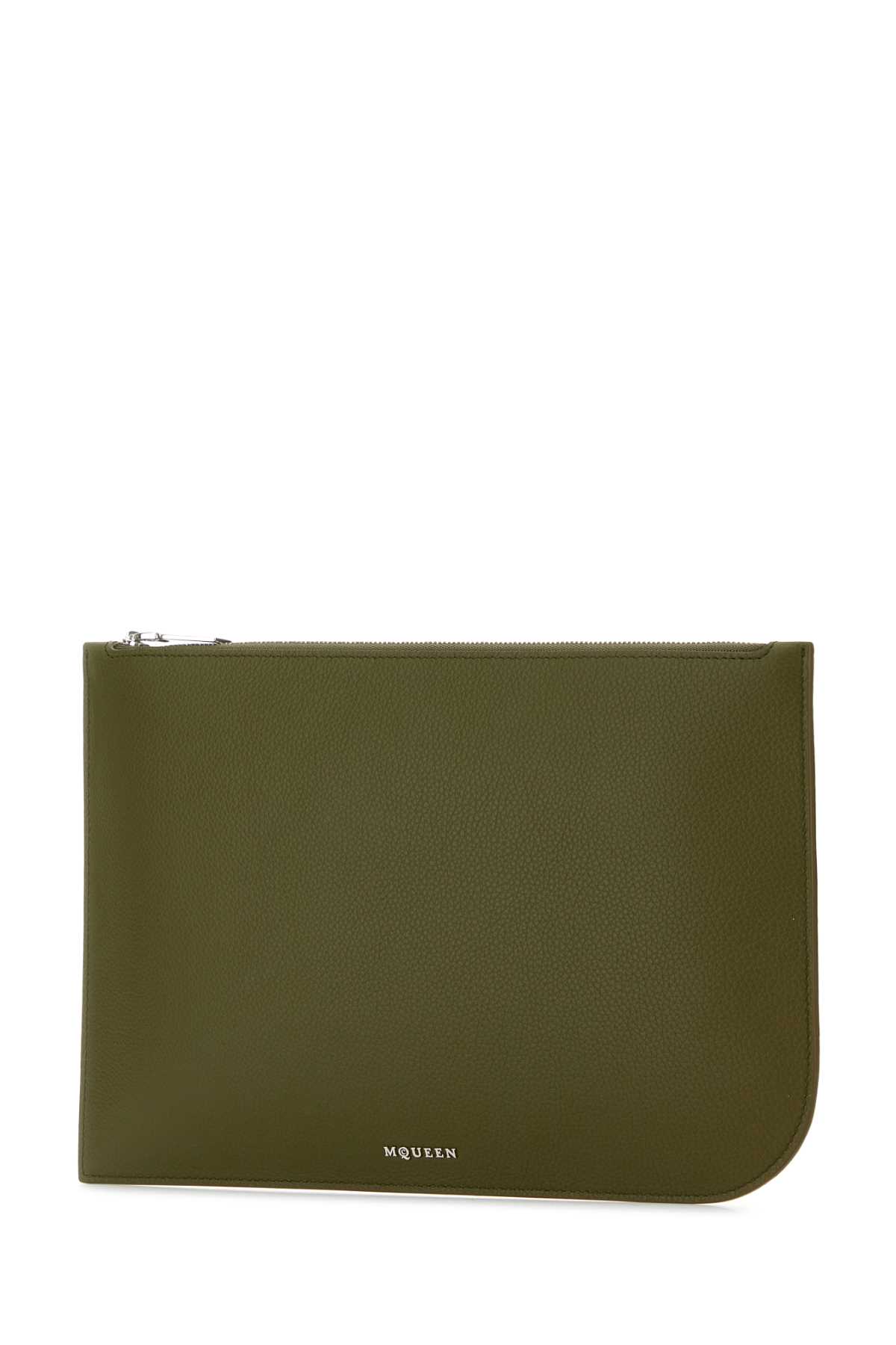 Alexander Mcqueen Large Leather Rectangular Shape Sling Pouch In Militarysilver