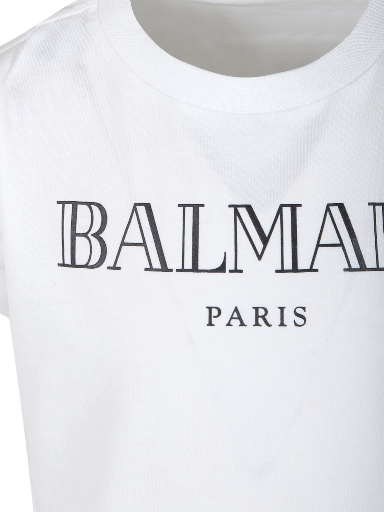 BALMAIN WHITE T-SHIRT WITH ROMAN STYLE LOGO 