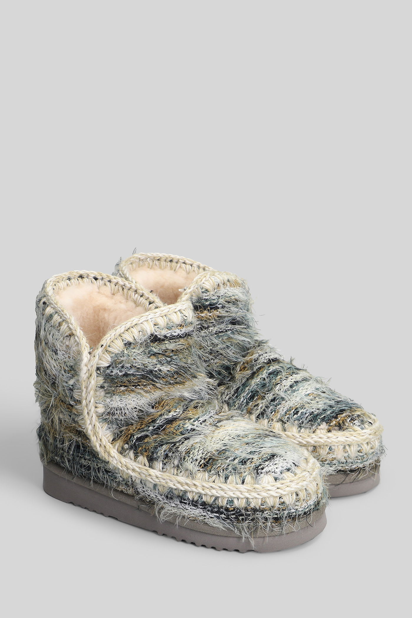 Mou Eskimo 18 Low Heels Ankle Boots In Khaki Suede In Multi