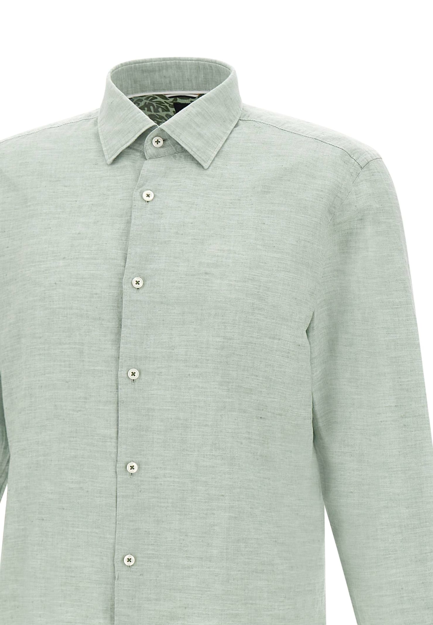 Shop Hugo Boss C-hal-kent Cotton And Linen Shirt In Green