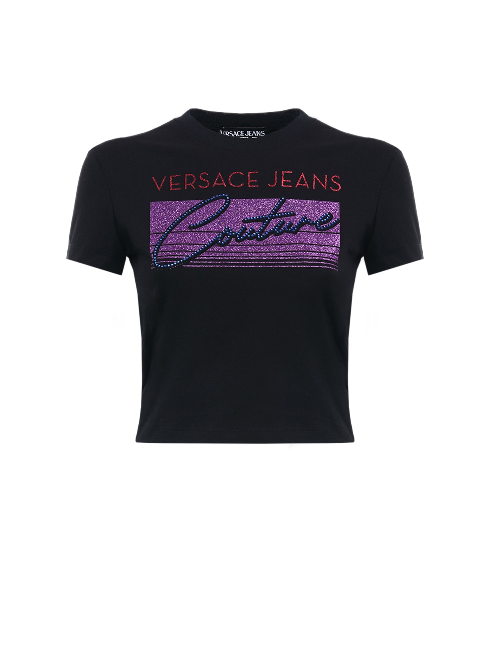 Versace Jeans Couture Glitter Print + Rhinestones T-shirt
