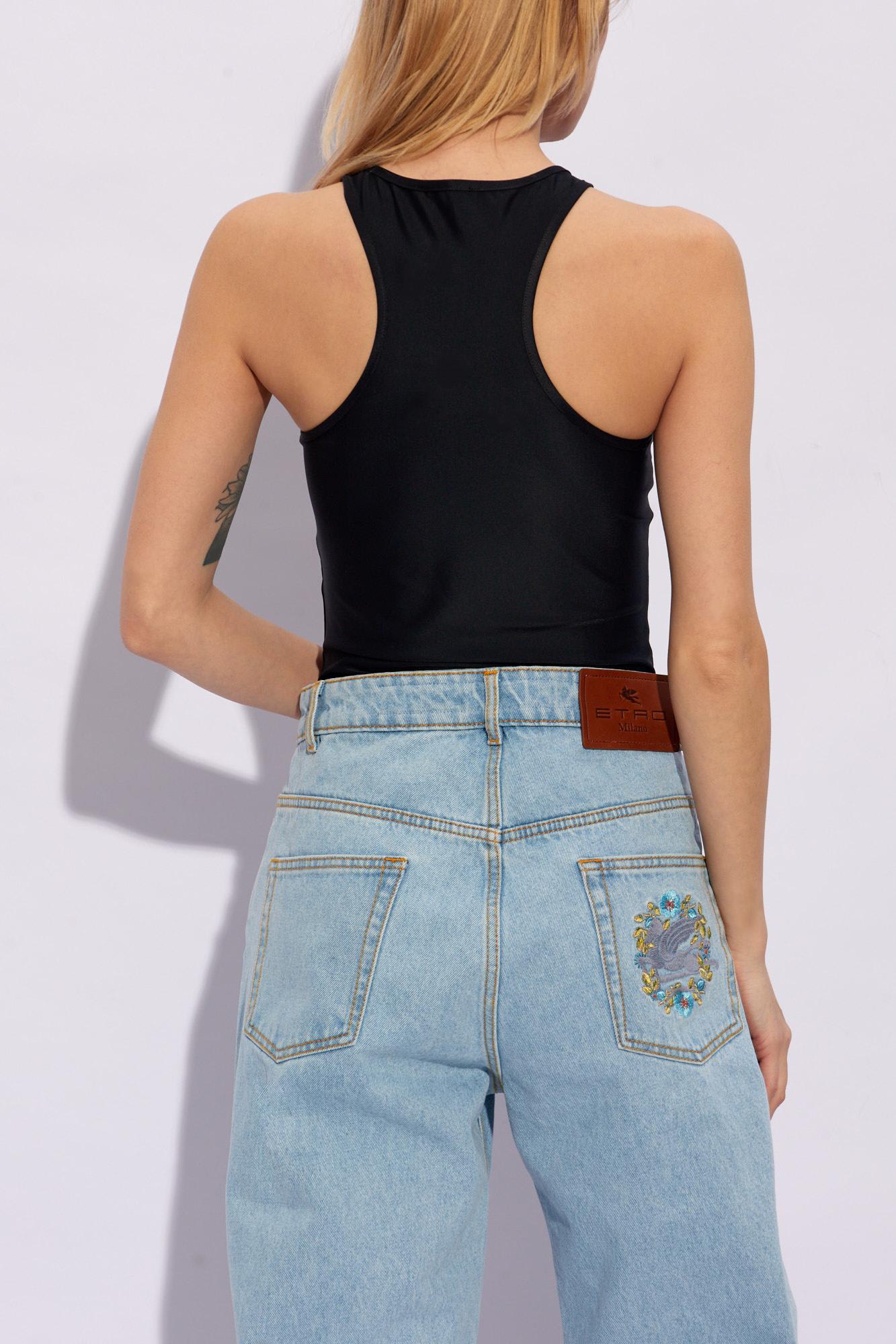 Shop Versace Jeans Couture Sleeveless Bodysuit In Black