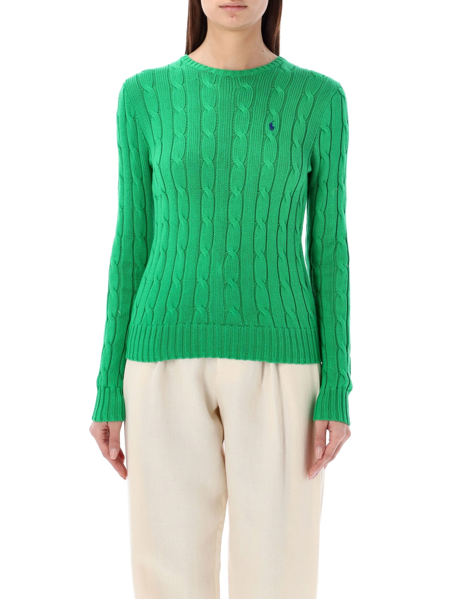 Shop Polo Ralph Lauren Cable-knit Cotton Crewneck Sweater In Preppy Green