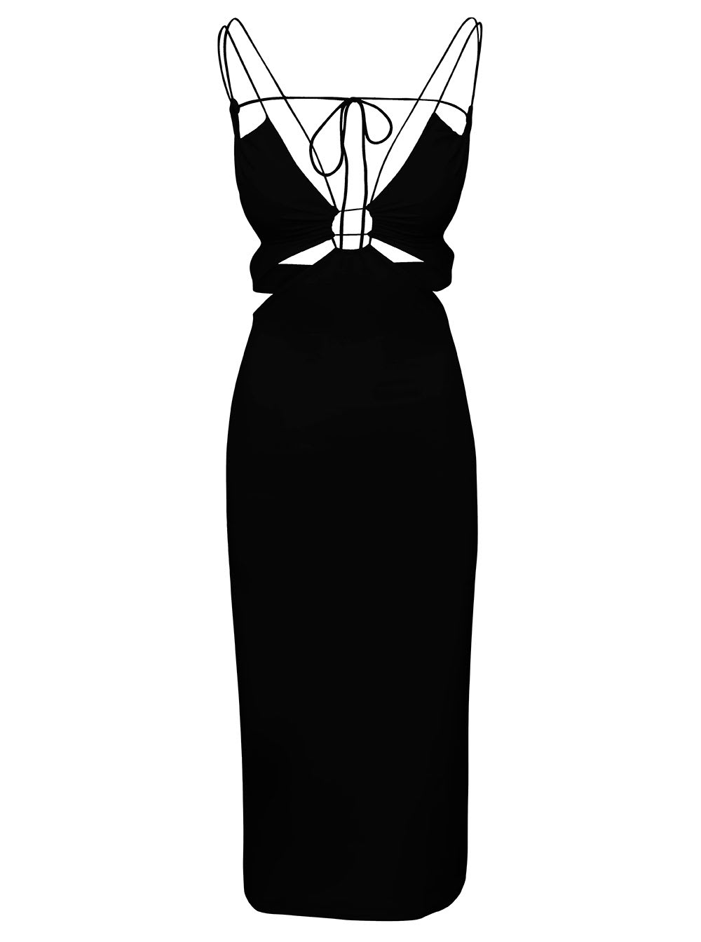 Amazuìn klea Black Midi Dress With Cut-out Detail And Spaghetti Straps In Stretch Polyamide Woman