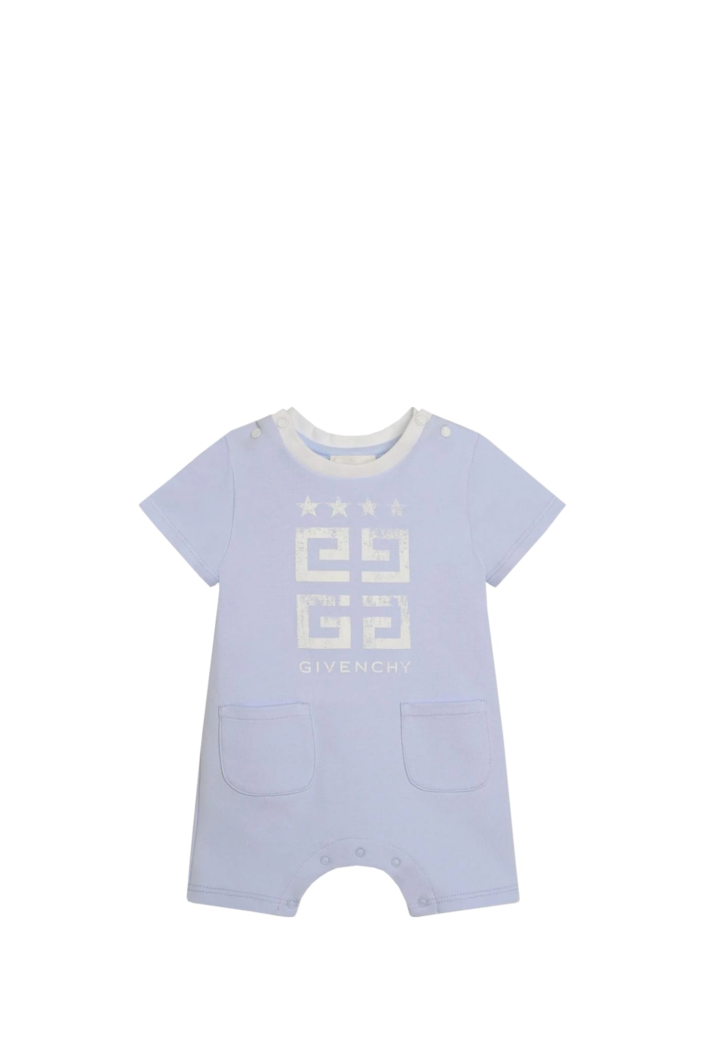 Shop Givenchy Romper With Print In Light Blue
