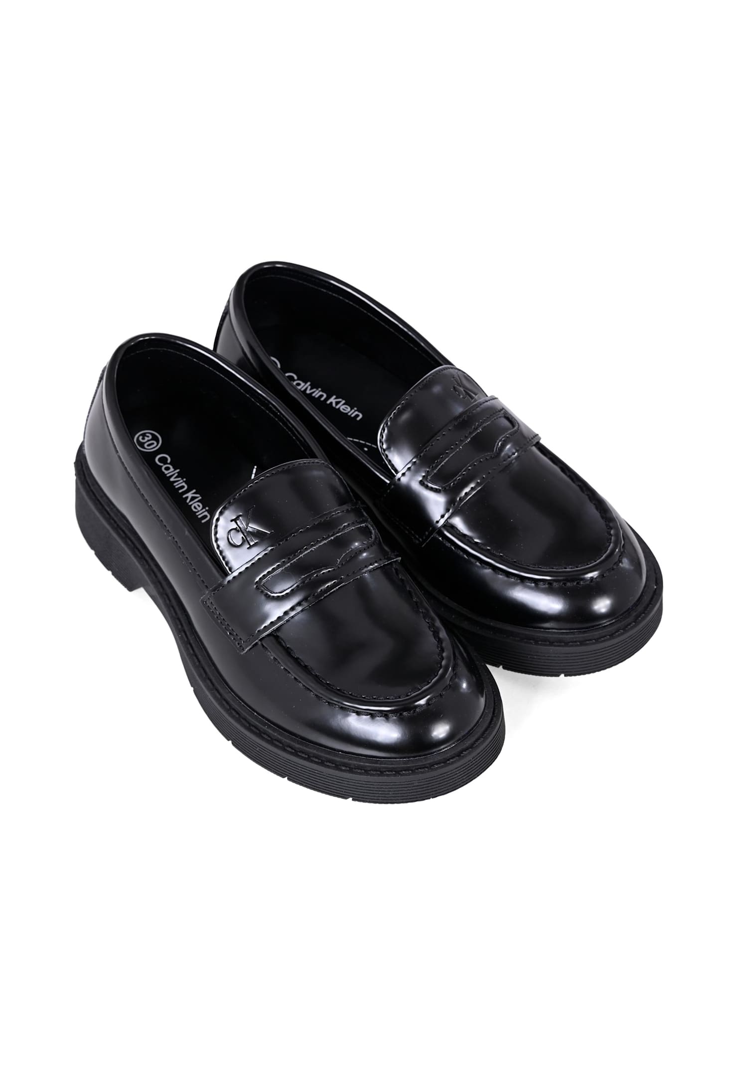 Calvin Klein Black Moccasins For Kids With Logo In Black