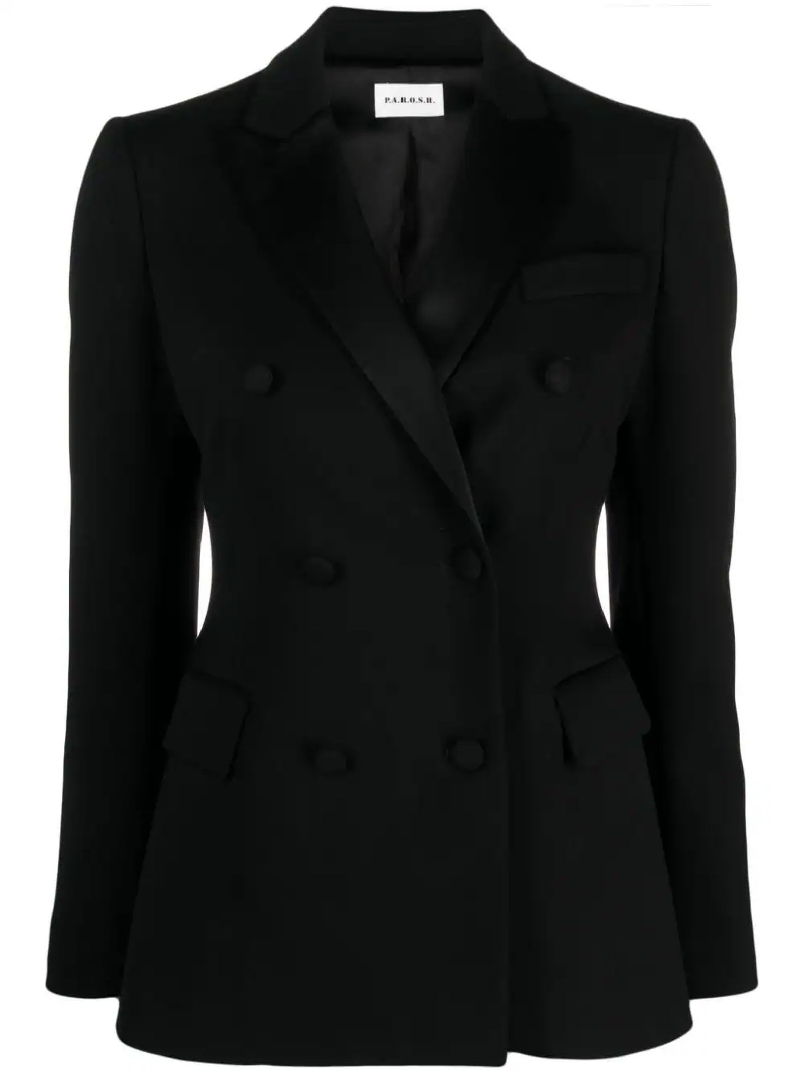 Parosh Black Wool Blend Double-breasted Blazer