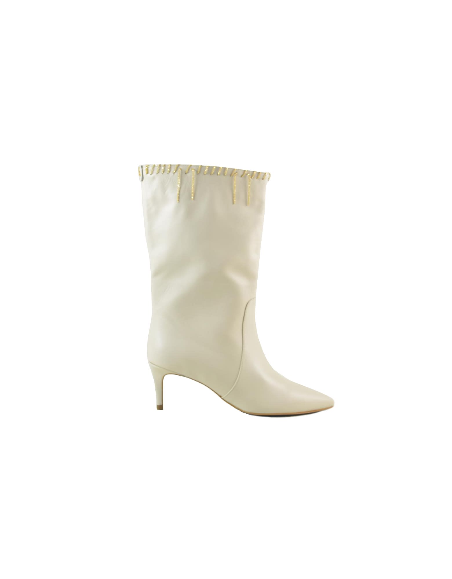 Patrizia Pepe Ivory Leather Boots W/chains