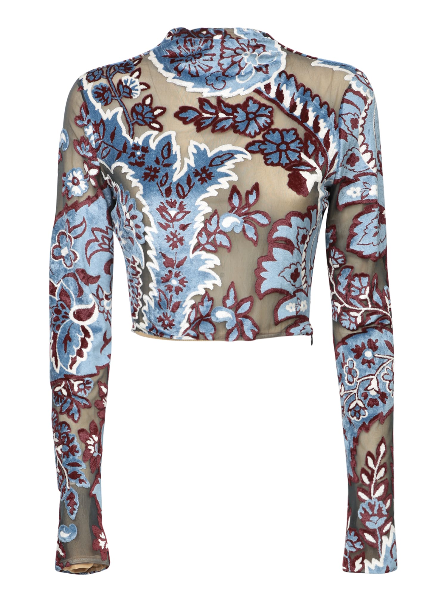 Shop Etro Blue Tattoo Velvet Crop Top