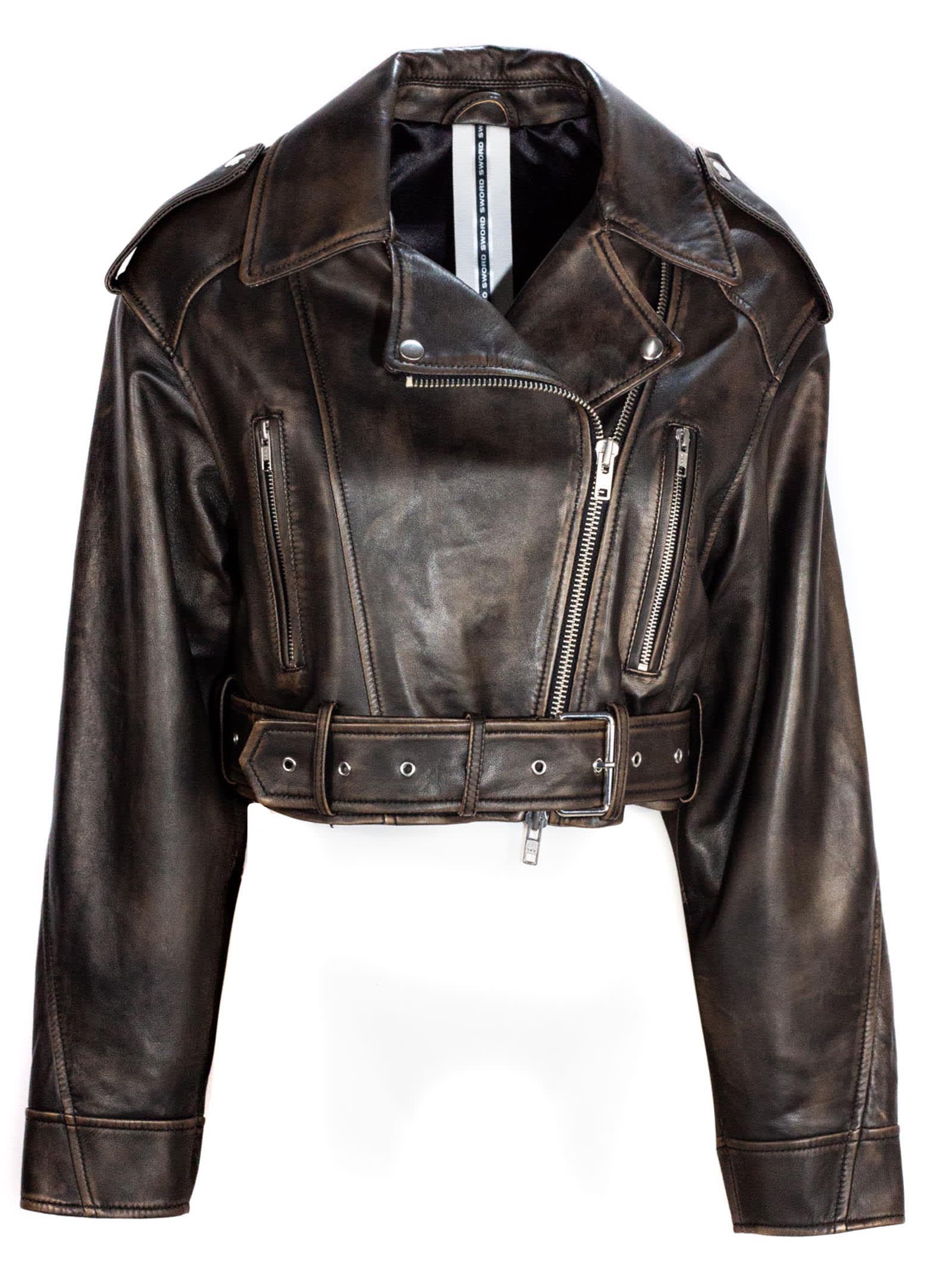 S. W.O. R.D 6.6.44 Brown Leather Biker Jacket