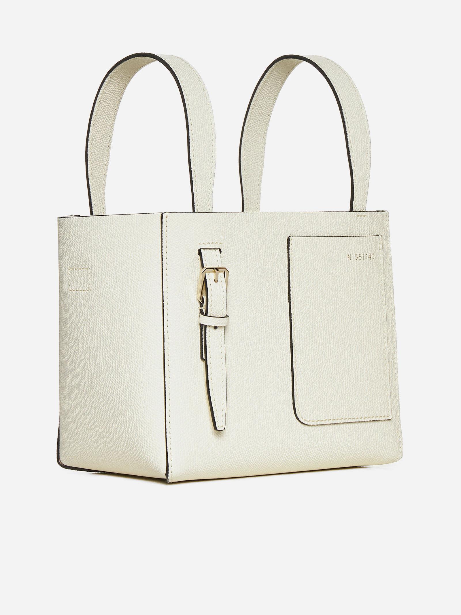 Shop Valextra Leather Mini Bucket Bag In White