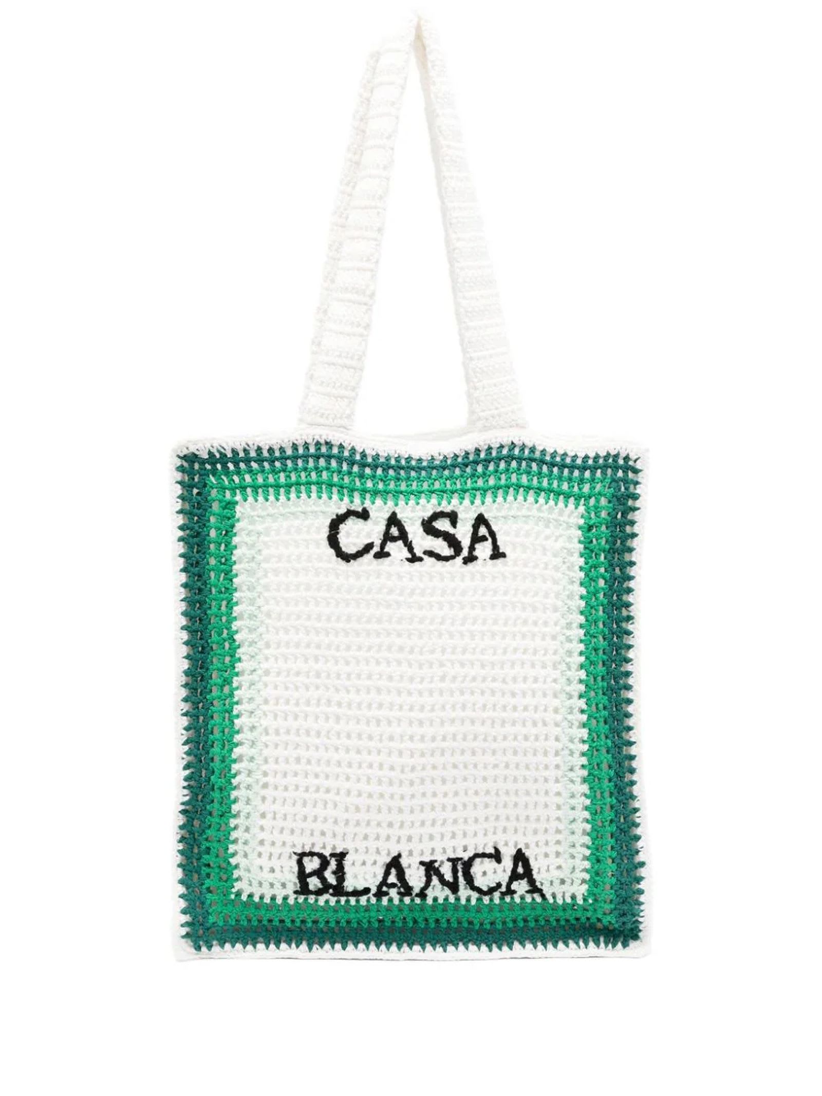 Crocheted Tennis Tote Bag In Green And White