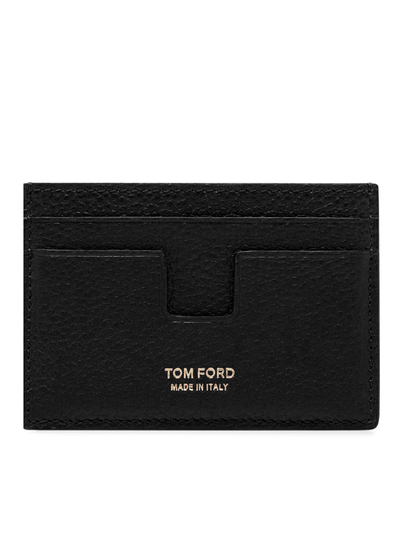 Tom Ford Soft Grain Leather T Line Classic Card Holder In Black