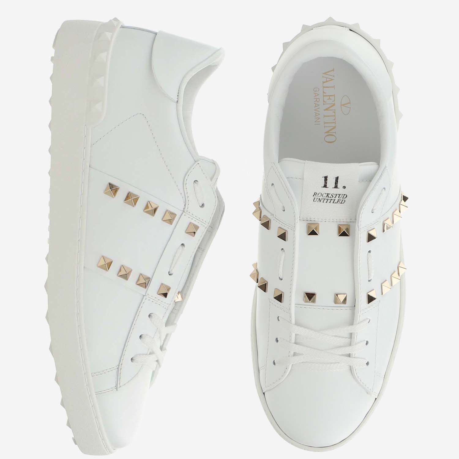 Shop Valentino Rockstud Untitled Calf Leather Sneaker In White