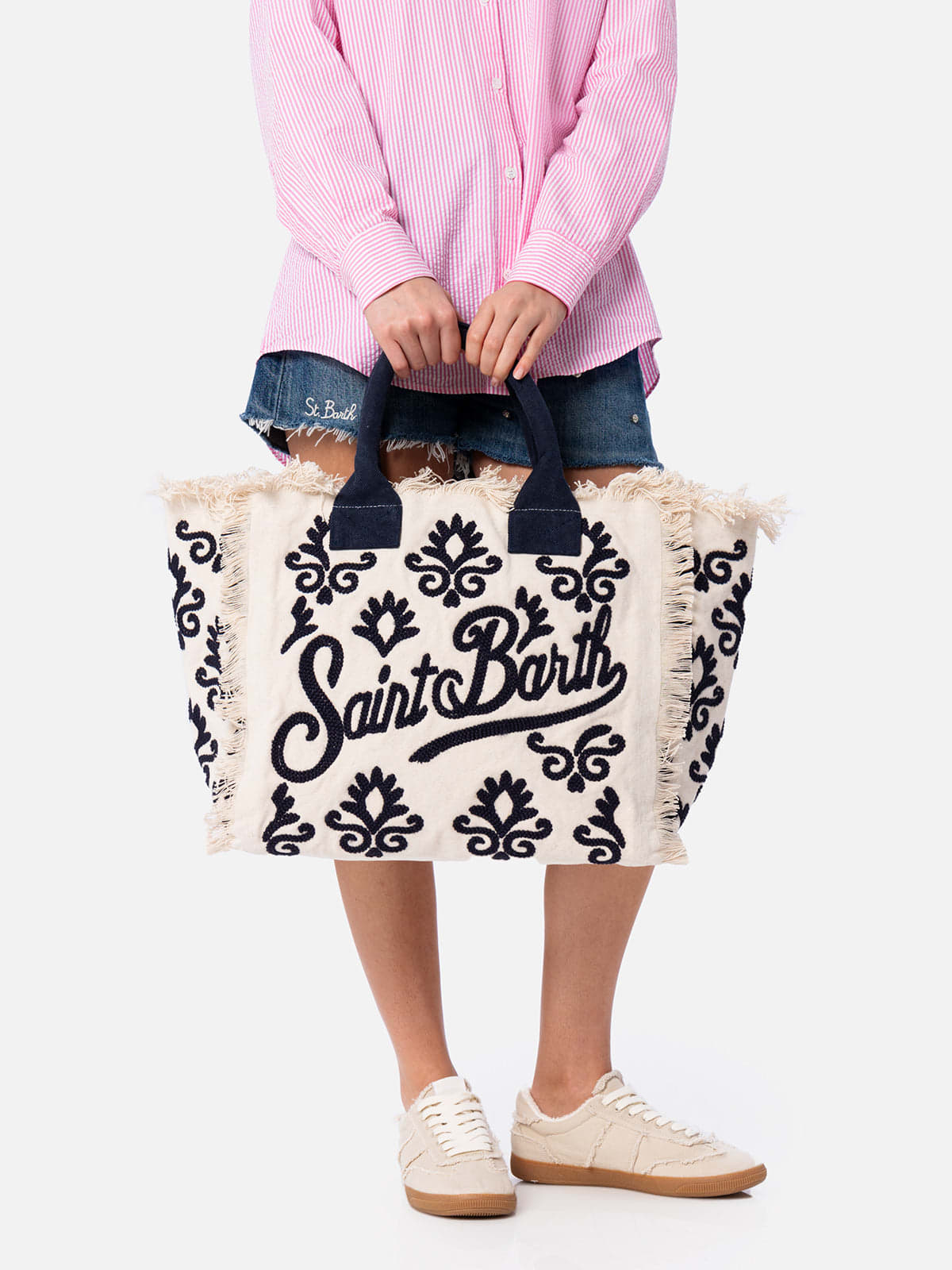 Mc2 Saint Barth Vanity Rug White And Blue Tote Bag In Blue