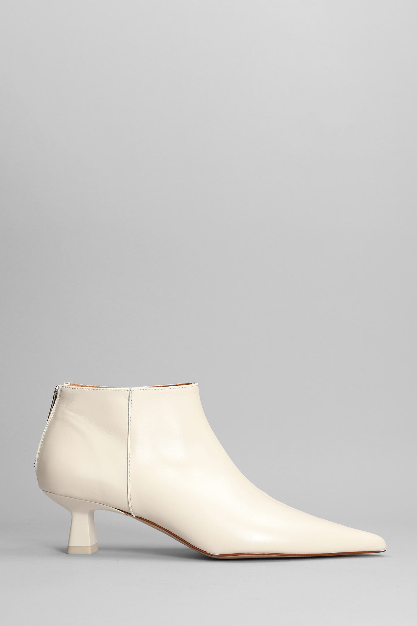 Ganni Low Heels Ankle Boots In Beige Leather