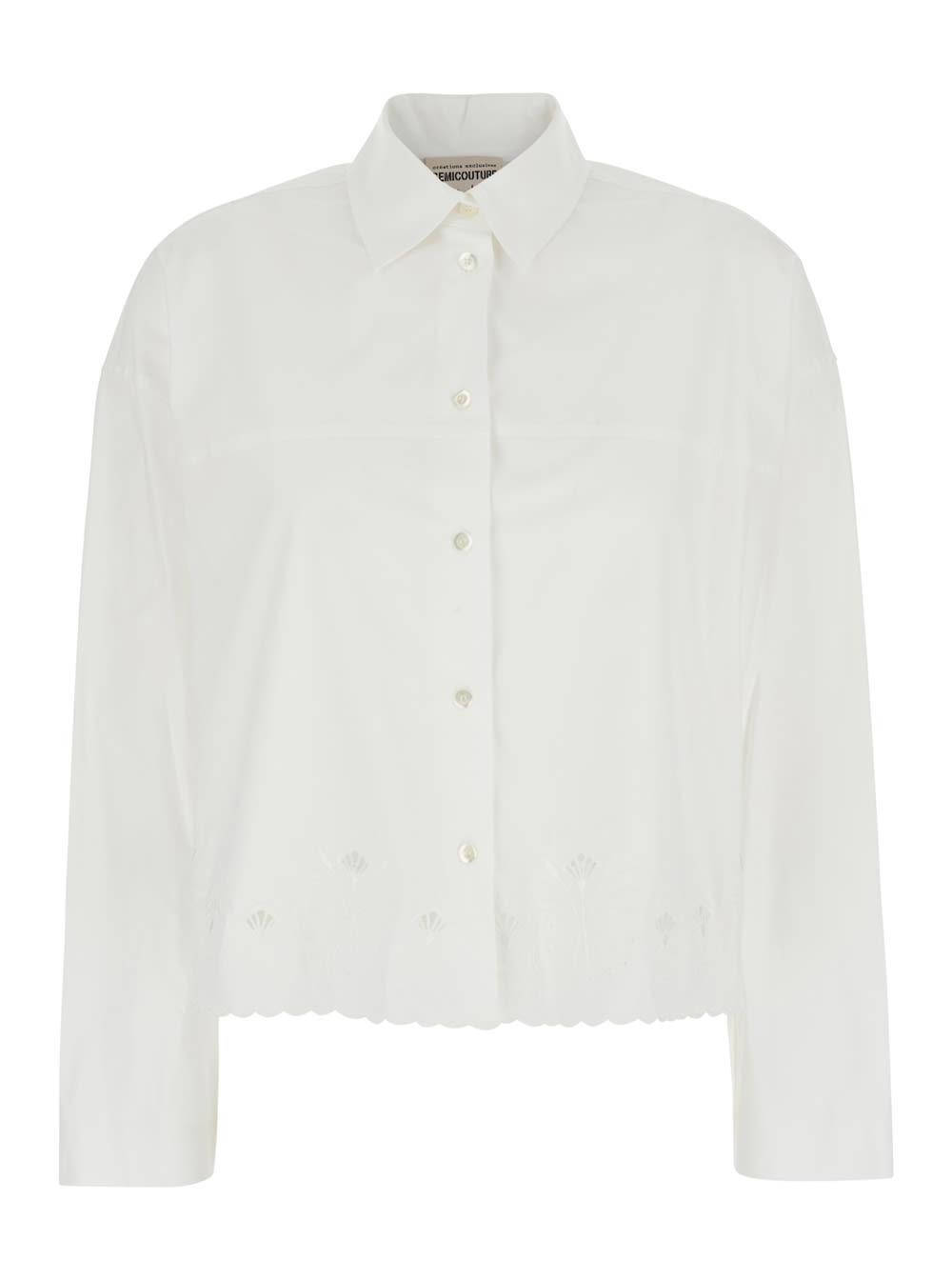 White Shirt With Lace Embroidery And Classic Collar In Cotton Woman