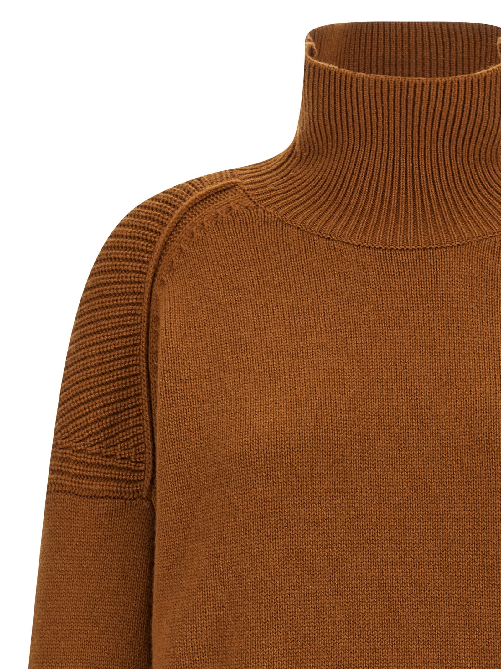 Alberto Biani Knitted Cashmere Sweater With High Neck In Brown