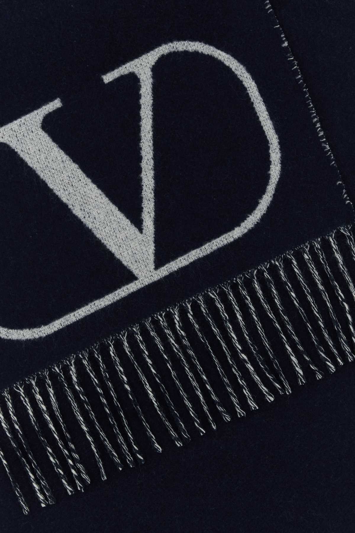 Shop Valentino Midnight Blue Wool Blend Scarf In Navybianco