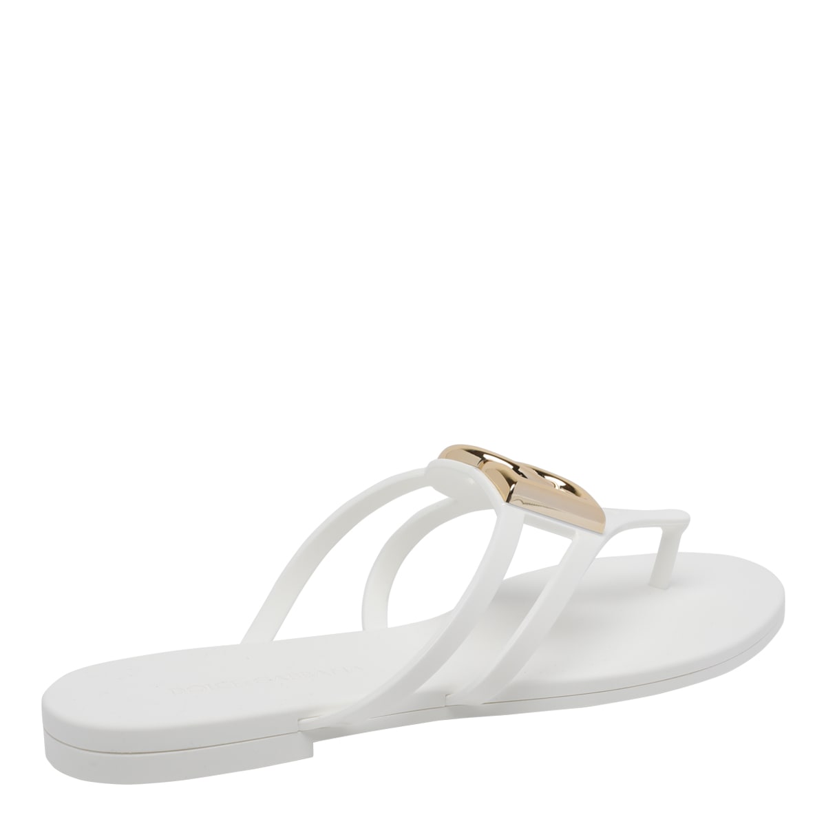 Dolce & Gabbana White Thong Sandals With Logo Plaque On The Front In Rubber Woman In Multi