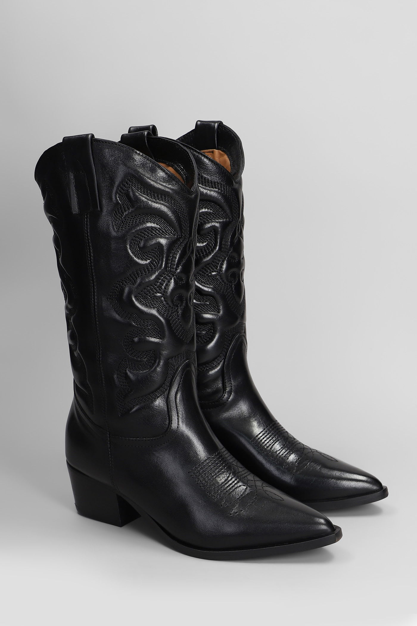 Julie Dee Texan Boots In Black Leather