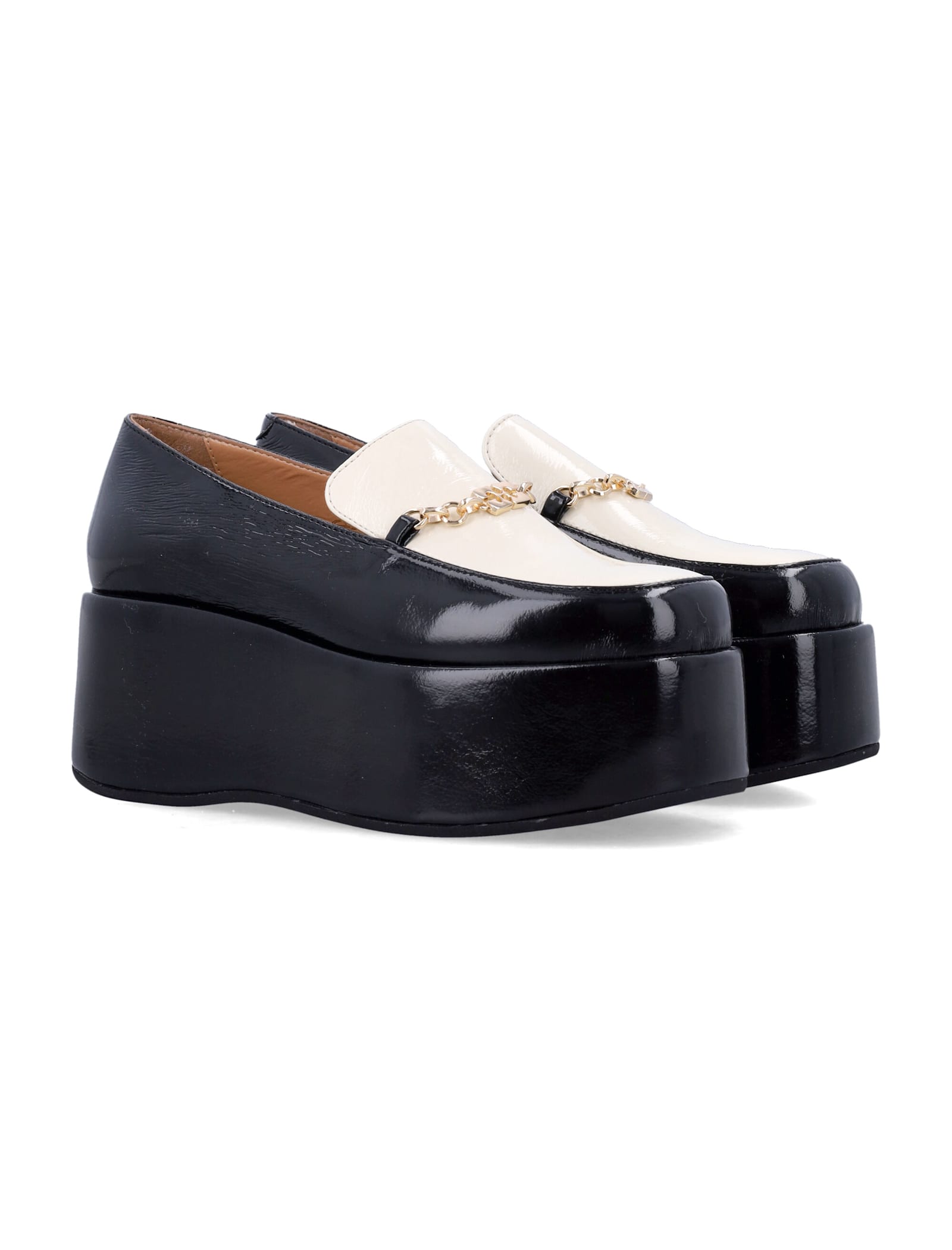 Shop Ganni Bicolor Patent Platform Loafers