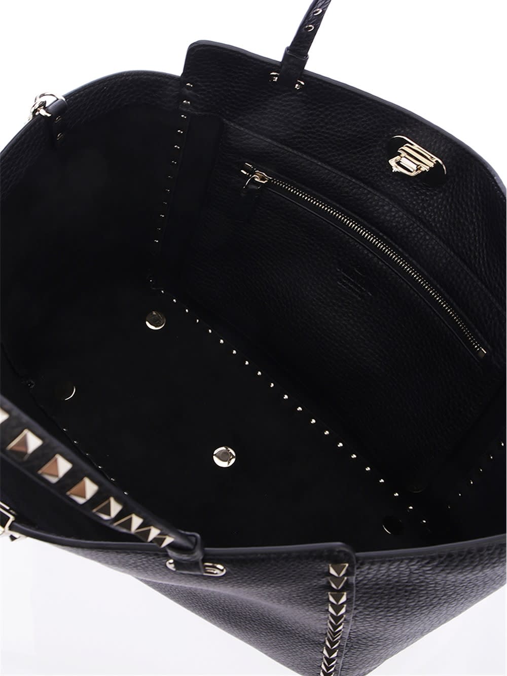 Shop Valentino Rockstud Medium Tote In Black Calf Leather