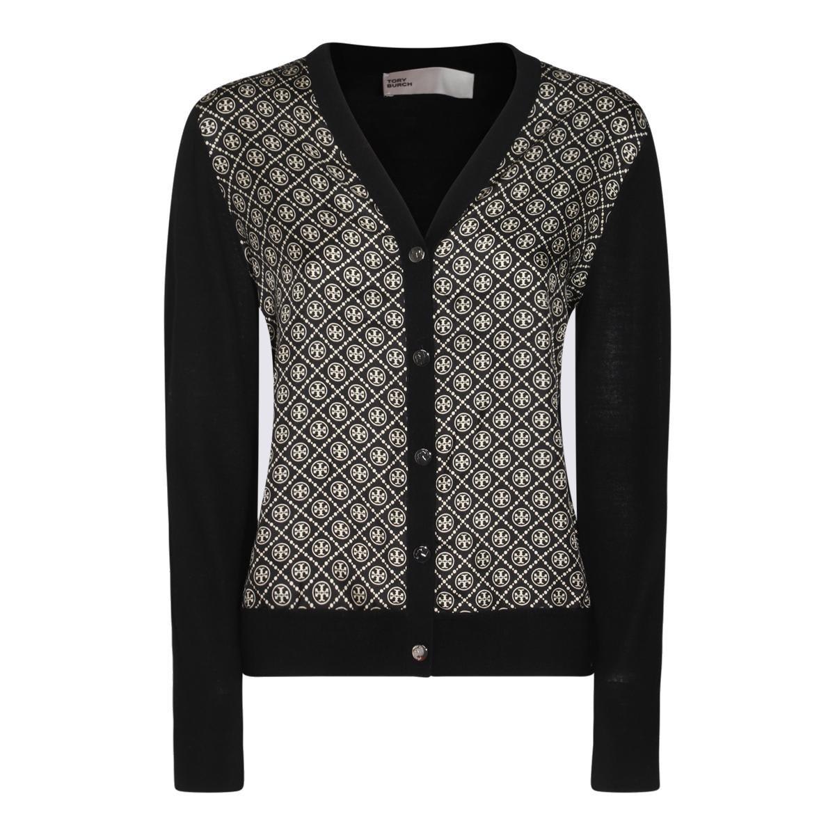 Shop Tory Burch Logo Detailed V-neck Cardigan In Black