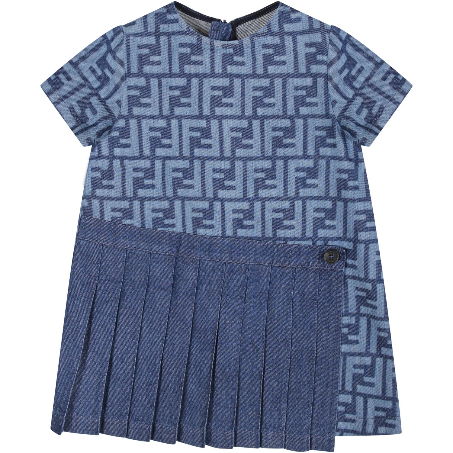 Fendi Kids' Denim Dress For Baby Girl With All-over Iconic Ff