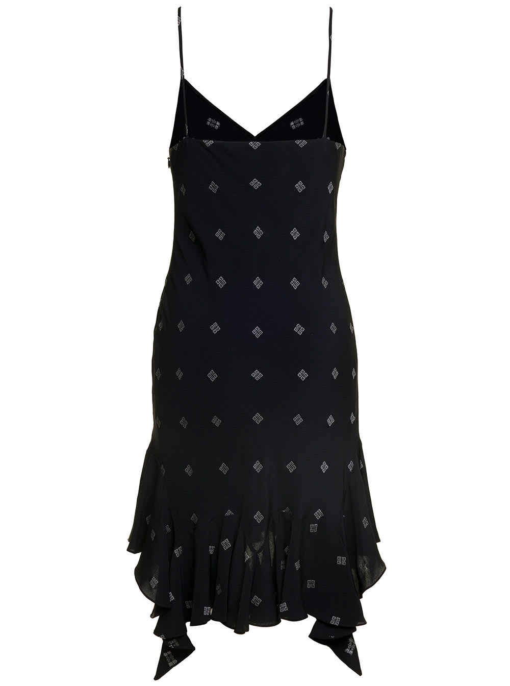 Shop Givenchy Black Mini Dress With Contrasting All-over Monogram Print In Wool Blend Woman In Blu