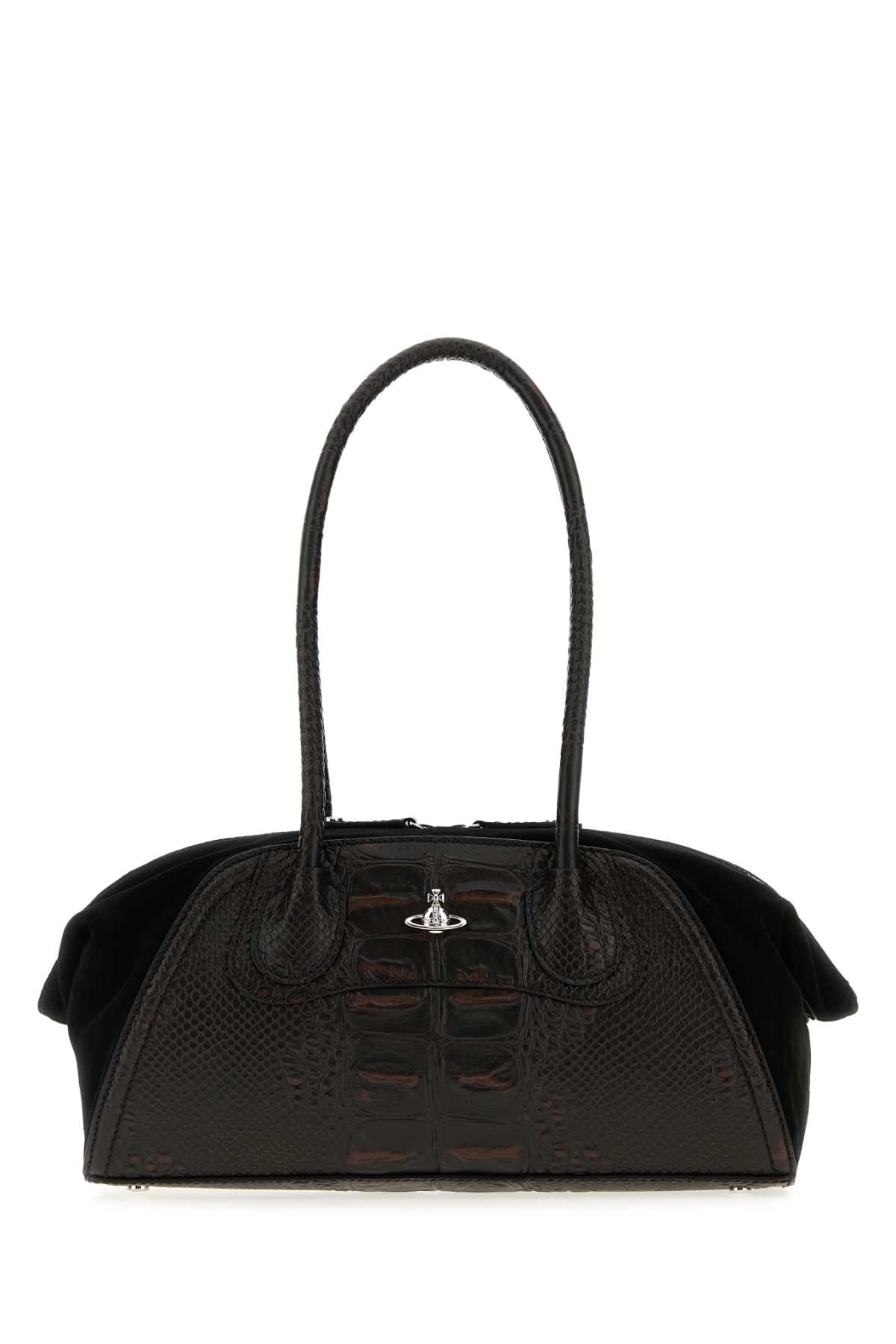 Vivienne Westwood Two-tone Leather And Suede Small Shirley Shoulder Bag In Brown