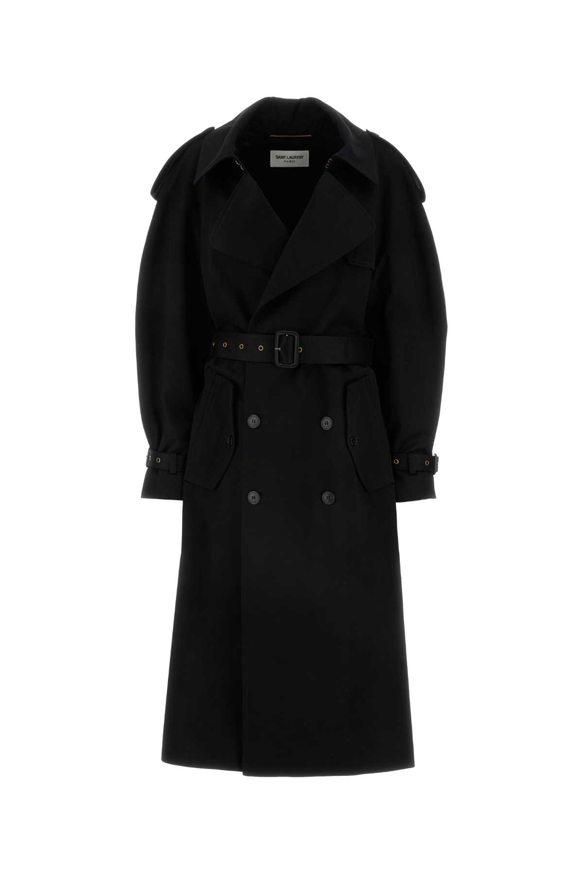 Shop Saint Laurent Black Cotton Trench Coat In Noir