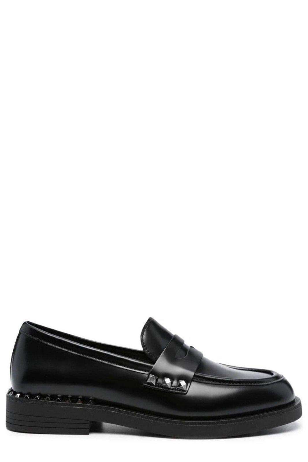 Shop Ash Studs Detailed Round Toe Loafers In Black